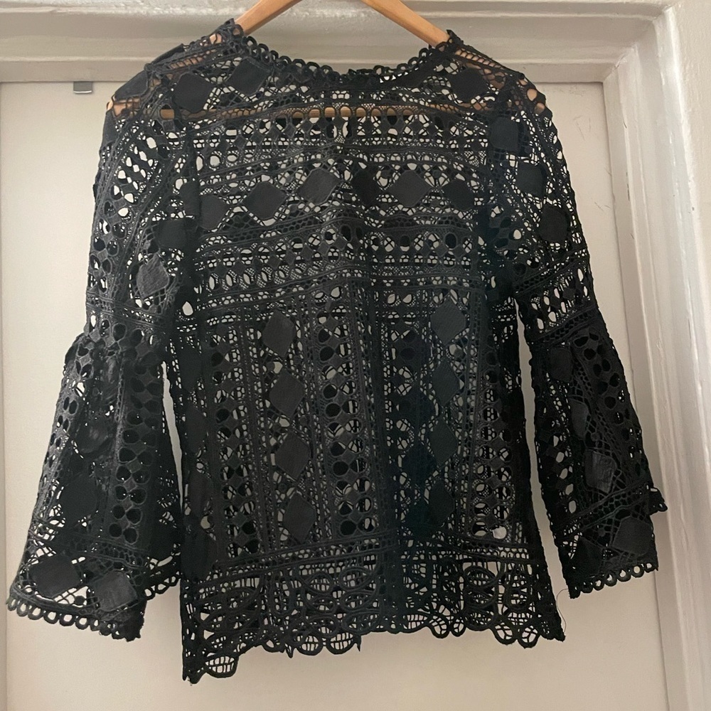 Pookie & Sebastian black crochet top size small